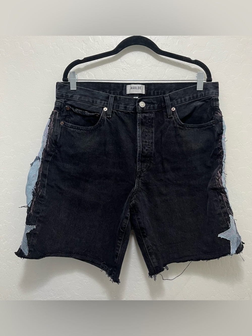AGOLDE Reworked Low-Rise Jorts with Custom Star Patchwork Sz 30 Unique OOAK